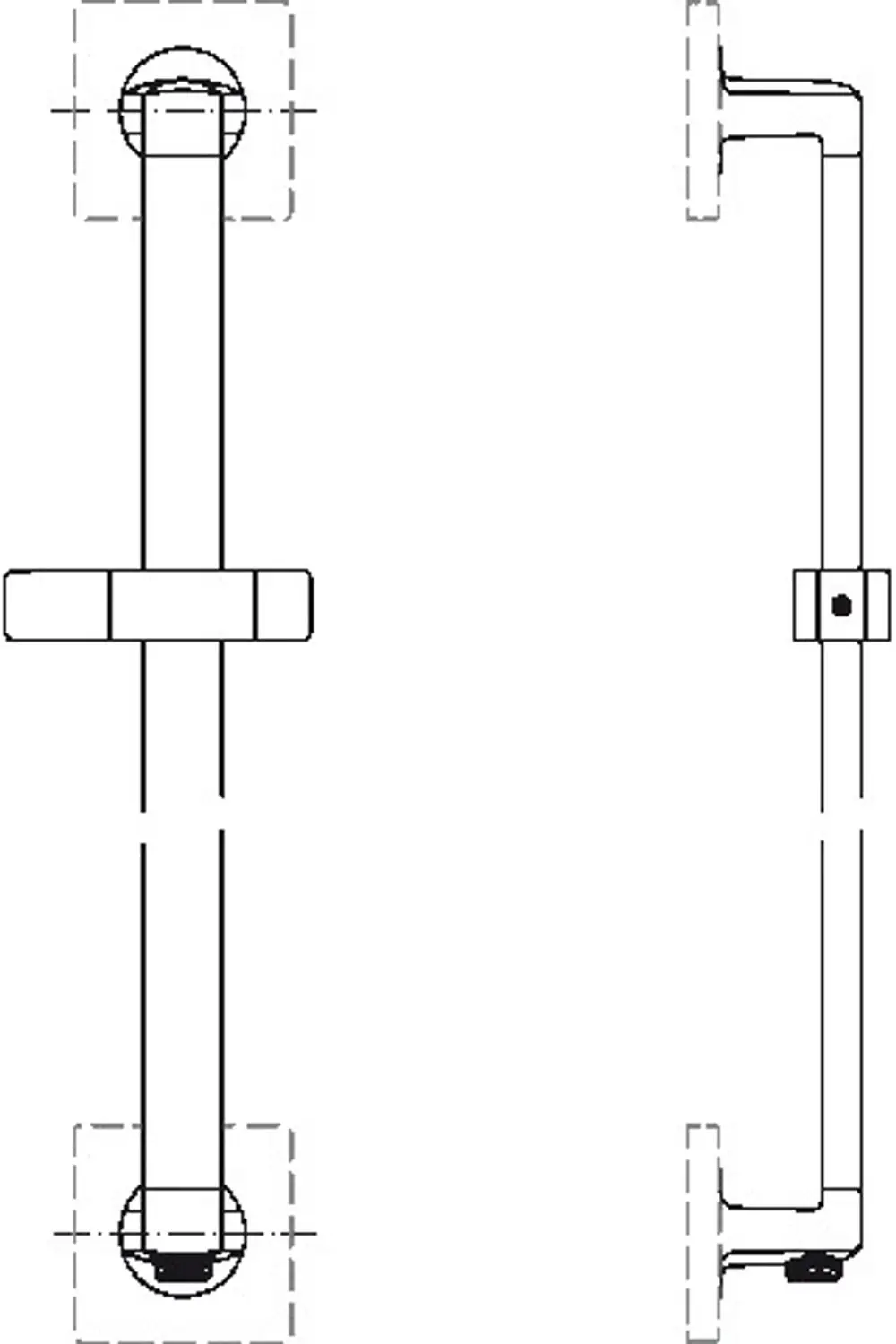Brausestange mit Wandanschlussbogen, senkrecht montiert. Aus Chrom mit durchgehender Stange, geeignet für Duschsysteme der Marke Ideal Standard.